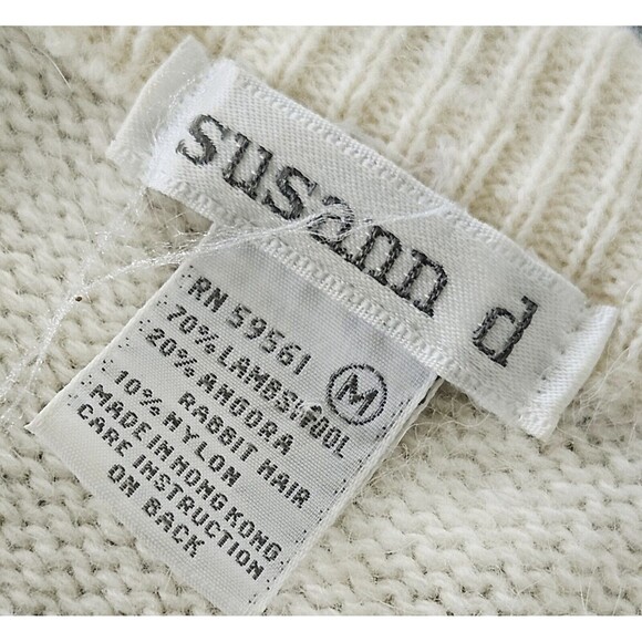 Vtg 80s Off White Knit Angora Lambswool Beaded Applique Sweater M Dolman Sleeve - Picture 7 of 12